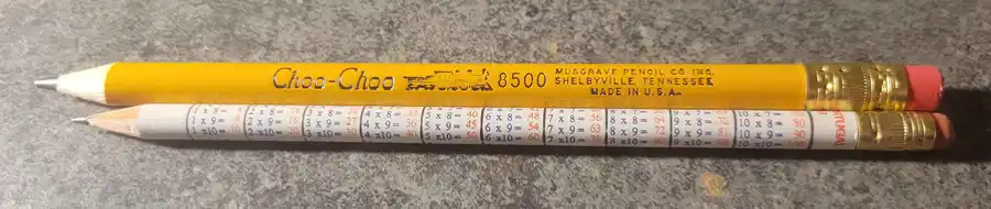 choo choo pencil next to a regular sized pencil