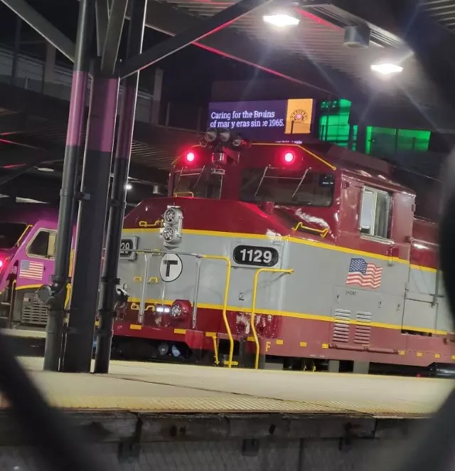 MBTA gold and red hertiage livery-front view
